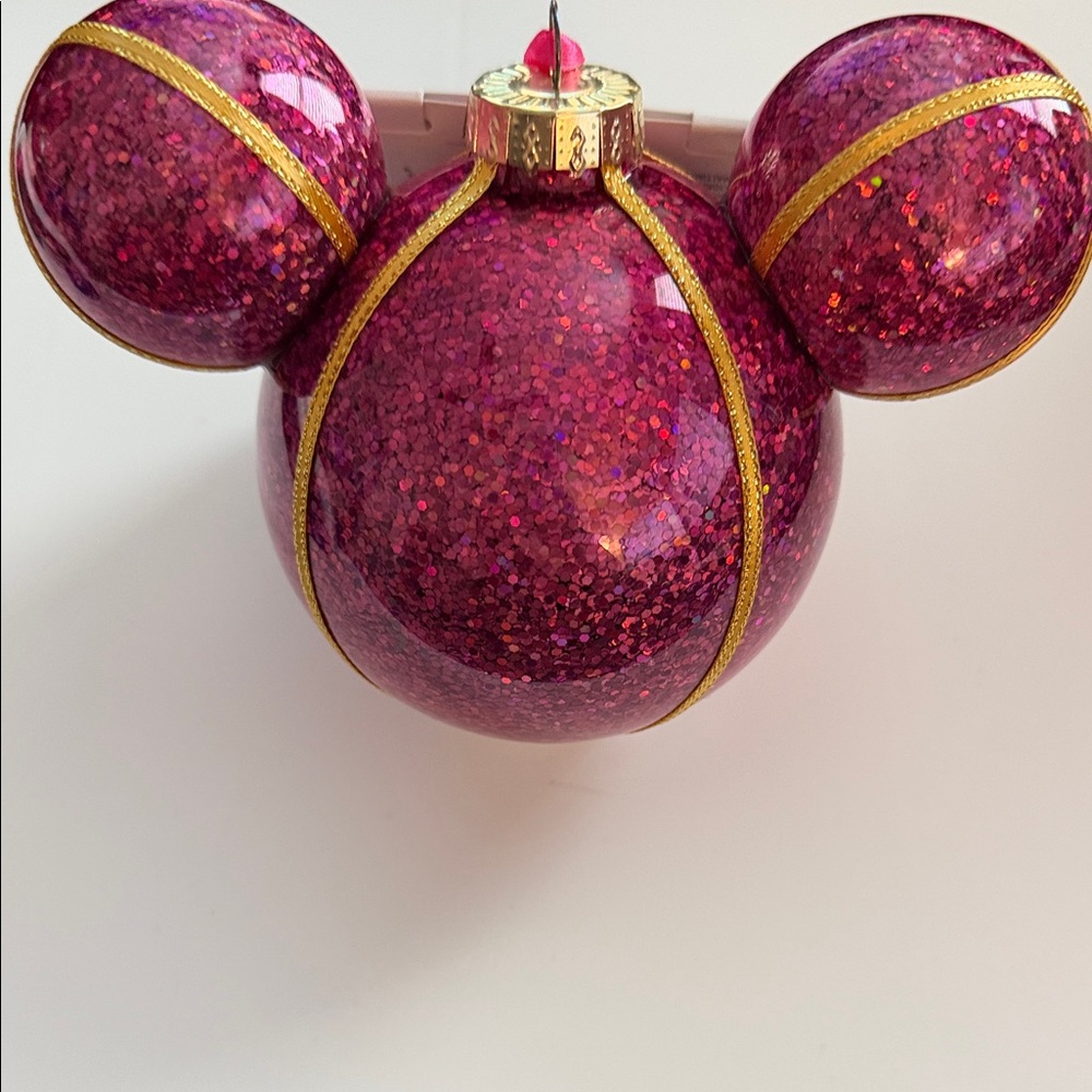 Mickey Mouse Icon Pink Glitter Ornament